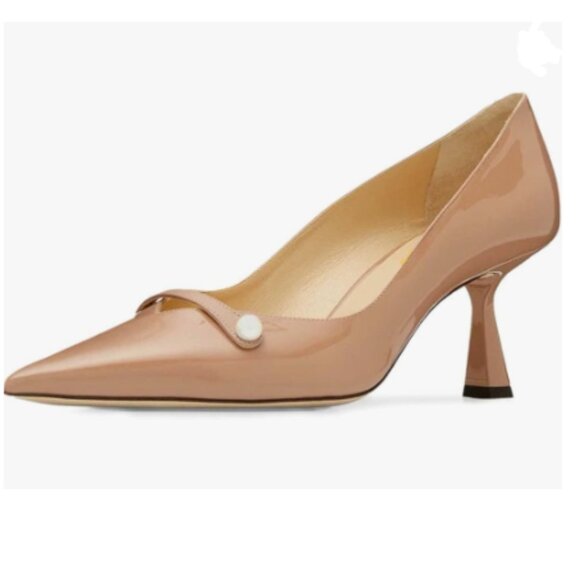 Wo Wagas Nude Pearl Pumps Mid Heels Glossy Slip On Pointed Toe Dance Shoes - Picture 1 of 8
